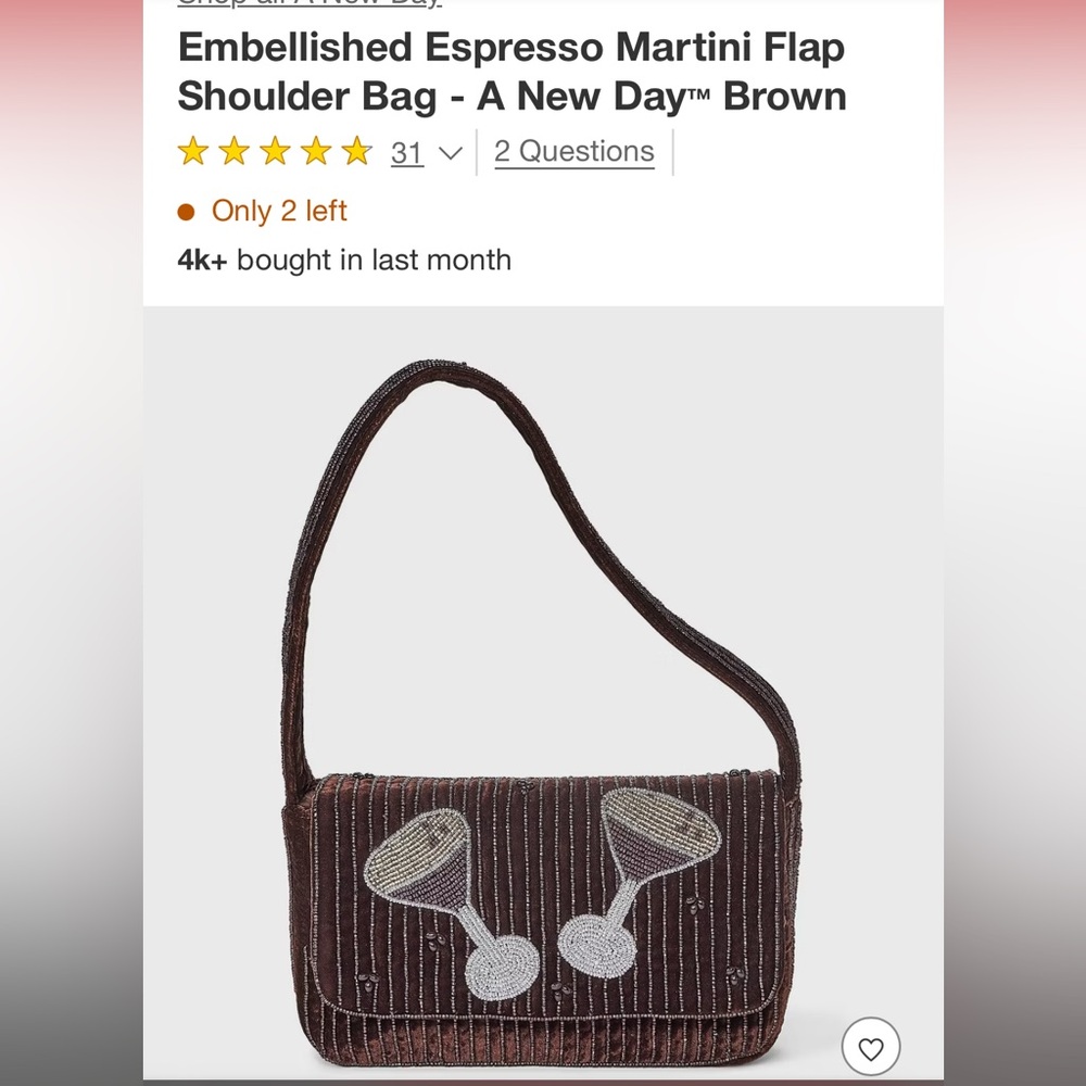 A New Day Espresso Martini brown velvet bag - Picture 2 of 12